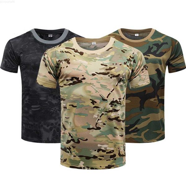 Camisetas para hombre Deportes al aire libre Camisetas para hombre Camuflaje Secado rápido O Cuello Camisetas de manga corta Camisa del ejército Camo Turismo Caza Camiseta