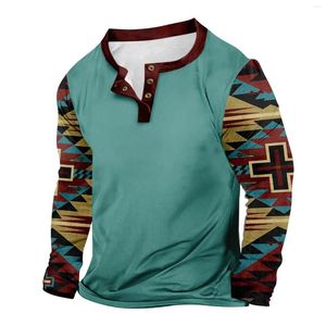 Camisetas para hombres Al aire libre Vintage Con cuello en V Botón Manga larga Moda Deportes Camiseta Ropa Ofertas Otoño