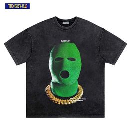 T-shirts voor heren oversized Distressed T-shirt Men Streetwear Hip Hop Vintage Green Hood Gangster Gedrukt T-shirt Men Harajuku Cotton Tops 230823