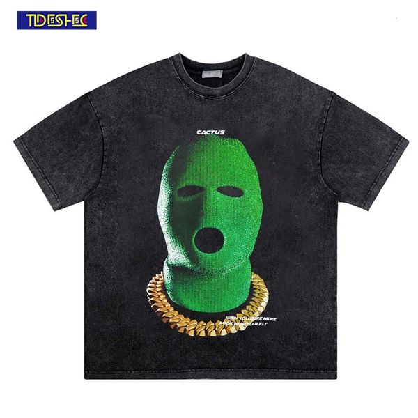 Camisetas para hombres Camiseta desgastada de gran tamaño Hombres Streetwear Hip Hop Vintage Green Hood Gangster Camiseta impresa Hombres Harajuku Tops de algodón 230426