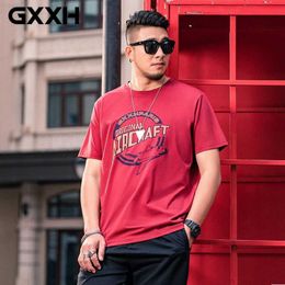 Herren-T-Shirts Übergroße T-Shirt Streetwear Herren Red T-Shirt Kurzarm Trendy Letter Print T-Shirts Männer plus Größe 7xl 6xl 5xl Herrenkleidung L230715