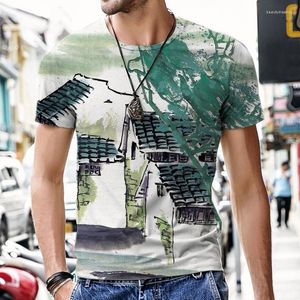 Mannen T Shirts Oversized Casual Mode Man Shirt 3D Chinese Borstel Schilderen Korte Mouwen Zomer Kleding T-shirt T-shirts