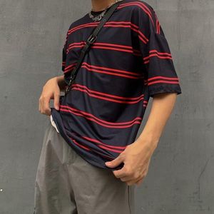 Camisetas para hombres de gran tamaño rojo negro blanco hombres camiseta verano pareja harajuku rayas suelta manga corta top mujeres moda fresca 2023 hip hop