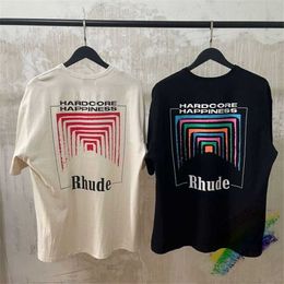 T-shirts hommes surdimensionnés Rhude Box Perspective T-shirt Hommes Femmes Vintage 1 1 Haute Qualité RHUDE Couleur Logo Imprimer Tops Tees T221202