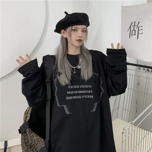 T-shirts pour hommes Chemise surdimensionnée Hommes et femmes à manches longues O Cou Harajuku Hip High Street Mode coréenne Vêtements rétro