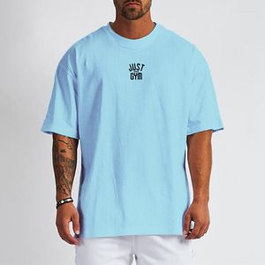 Camisetas Masculinas Camisa Grande Camisa Masculina Ombros Caídos Soltos Vestuário Musculação Fitness Streetwear Hip-Hop T-shirt Malha Secagem Rápida Esporte