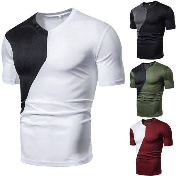 T-shirts pour hommes surdimensionnés couleur unie Patchwork sport décontracté coupe ajustée pour hommes coton Mod Bod hauts grand