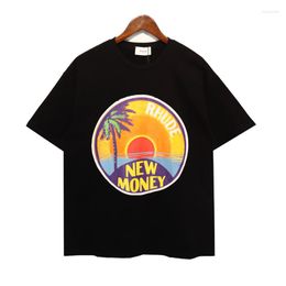 Heren T-shirts Oversized Sunrise Coconut Letter Print T-shirt Mannen Vrouw Topkwaliteit Shirt Losse Tees Korte mouw Tops
