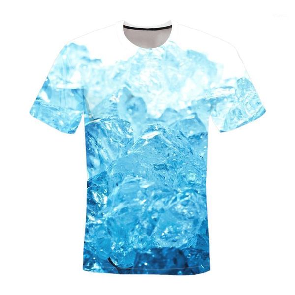 T-shirts pour hommes T-shirt surdimensionné 2022 Summer And Women's Retro High-quality Blue Ice Crystal Print Top Short Sleeve