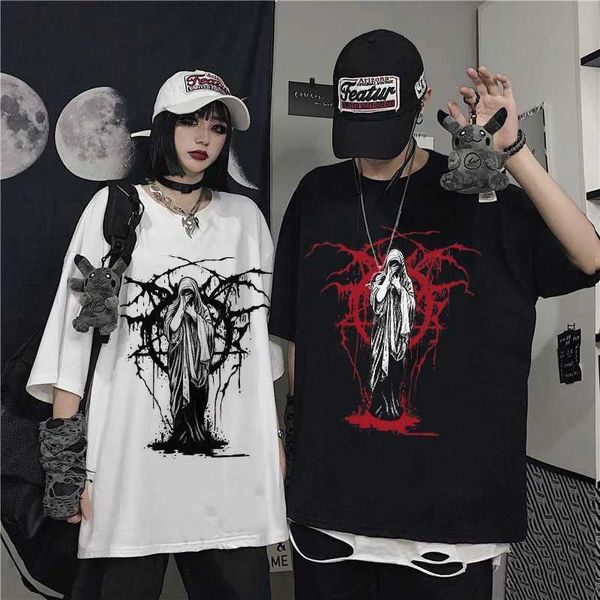 T-shirts masculins T-shirt surdimensionné Femmes Summer Punk Harajuku Dark Goth Vintage Tops Ts Slve plus taille T-shirt de mode lâche décontracté T240425