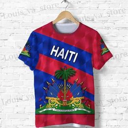 T-shirts masculins T-shirts surdimensionnés 3d imprimé country emblème drapeau caribbean mer haïti rétro vêtements strtwear décontracté t-shirt t-shirt t240419