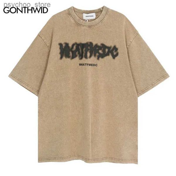 T-shirts pour hommes T-shirts surdimensionnés Streetwear Hip Hop Lettre Imprimer Punk Rock Gothique Coton Tshirt 2023 Hommes Harajuku Été Casual T-shirt Top Q240130