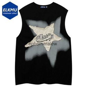 T-shirts pour hommes Gilet surdimensionné Star Patchwork Y2K Tops Hommes Harajuku Streetwear Gilets de réservoir 2023 Mode Casual Lâche Coton Hip Hop Gilet BlackH24222