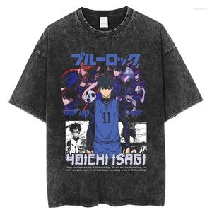 Heren T-shirts Oversized Vintage Gewassen Shirt Blue Lock Anime Manga T-shirt Katoen Korte Mouw Tops Harajuku Streetwear Unisex Tees