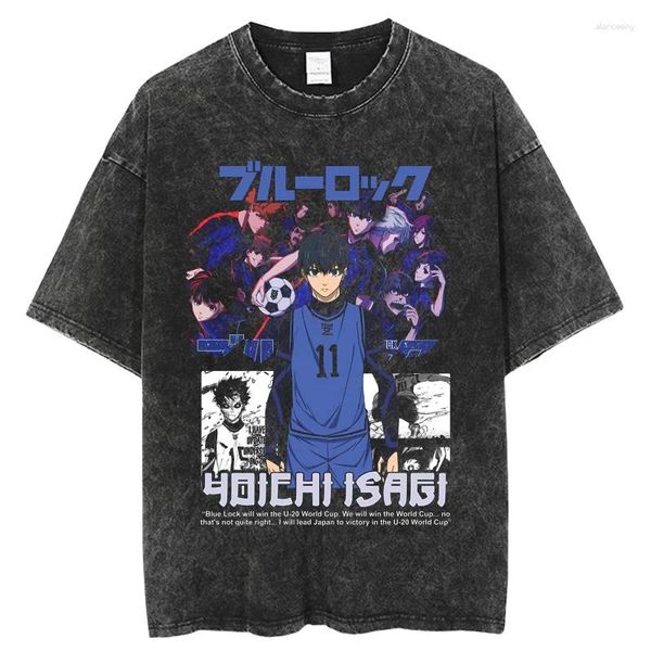 T-shirts pour hommes surdimensionné vintage lavé chemise bleu serrure anime manga t-shirt coton à manches courtes hauts harajuku streetwear unisexe t-shirts