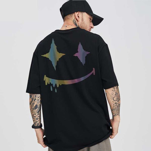 T-shirts pour hommes Ovesize T-shirts Reflective Rainbow Print Tops Tees Smile Super Joker Hip Hop Streetwear Homme Vêtements Coton Casual Half Sleeve T221006