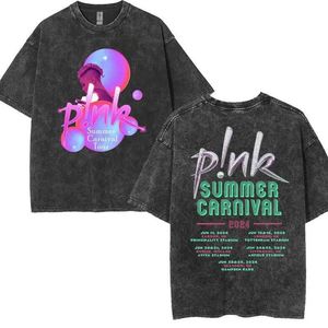 Heren T-shirts P!NK Pink Singer Summer Carnival UK 2024 Festival Tour Wash T-shirts Heren Hip-Hop Punk Retro oversized T-shirts Street ClothingL2405