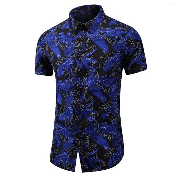 T-shirts pour hommes Pyjama Shirt Summer Mens Slim Print Short Sleeve Fashion Casual Beach Flannel Long