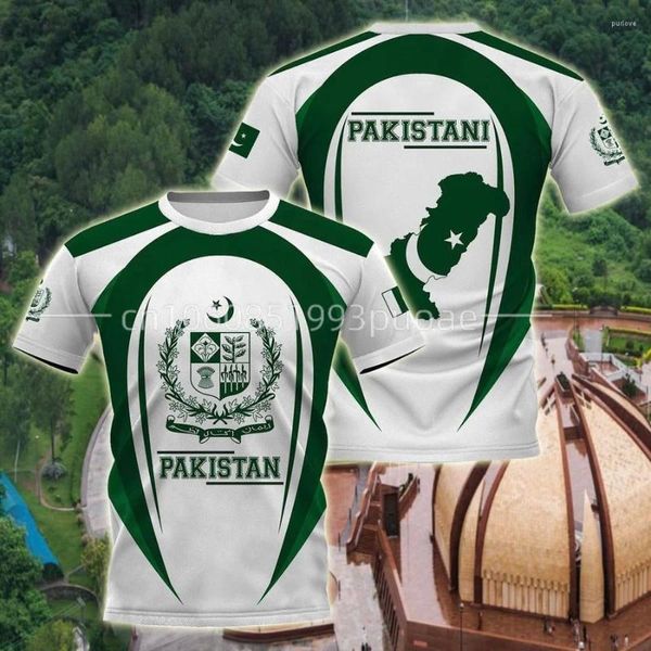 T-shirts pour hommes Drapeau du Pakistan Armoiries T-shirt graphique Été Pull décontracté Mode T-shirts amples Garçons Surdimensionnés Hauts à manches courtes