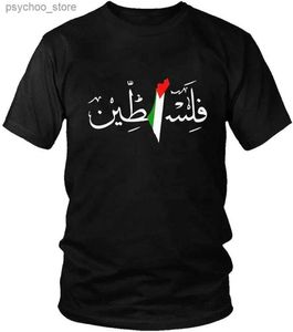 T-shirts pour hommes Nom de la Palestine avec la carte du drapeau palestinien T-shirt 100% coton O-Cou Été Manches courtes Casual Mens T-shirt Taille S-3XL Q240130