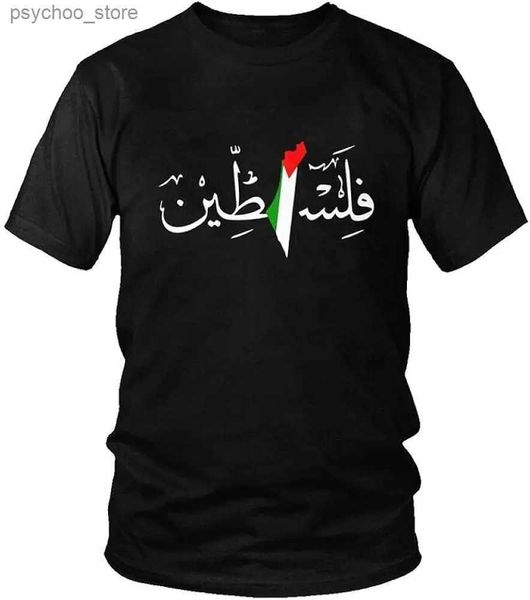 Camisetas para hombres Nombre de Palestina con bandera palestina Mapa Camiseta 100% algodón O-cuello Verano Manga corta Casual Camiseta para hombre Tamaño S-3XL Q240130