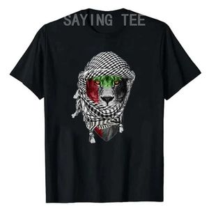 T-shirts voor heren Palestijnse Lion T-shirt Humoristische en interessante Palestijnse vlag Gedrukte grafische T-shirt Top Short Silver Blouses Novel Gift Peace Lover T240508