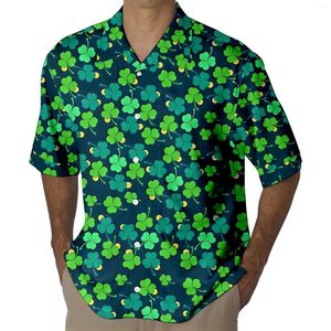 Homens camisetas Panhandle Slim Western Mens St Day Camisa Festiva Ouro Quatro Folhas Impressão Verde Lapela Manga Curta Macia Manga Longa