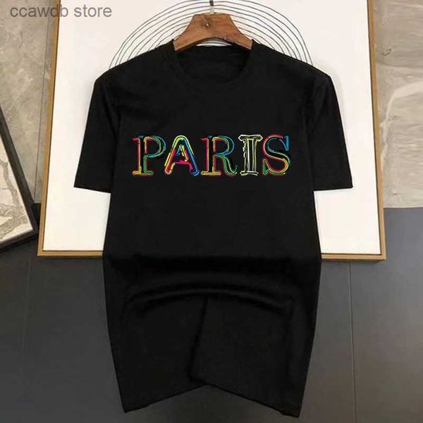 T-shirts hommes Paris Lettre Imprimer T-shirt à manches courtes Hommes Simple Y2K Sweat-shirt Street Casual T-shirt Femme Tops Dessin animé Style chinois T240105