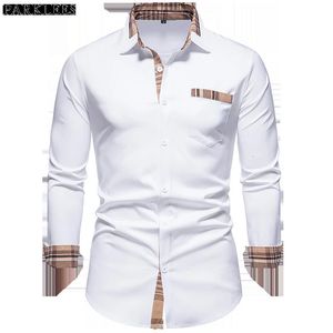 Camisetas para hombre PARKLEES 2023, Camisas formales de retales a cuadros de otoño para hombres, Camisa ajustada de manga larga blanca con botones, vestido de oficina de negocios, Camisas 230715