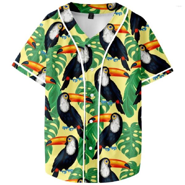 Camisetas para hombre Estampado de loros Planta Flor Gráfico Jersey de béisbol Camisa con cuello en V Camiseta de manga corta Mujeres Hombres Moda Top Ropa divertida