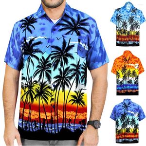 T-shirts pour hommes fête surdimensionné chemise décontractée plage bouton géométrique imprimé hawaïen manches courtes poche chemisier rapide