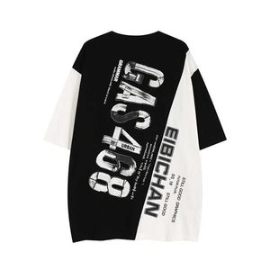 Heren t-shirts patchwork katoenen brief print t-shirt mannen stitch harajuku heren shirt oversized casual heren t-shirt zomer mannen kleding y2302