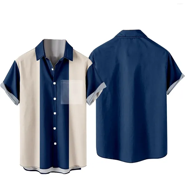 Camisetas para hombre con estampado con combinación de varias telas, bolsillo informal a la moda, manga corta, cuello de manga para hombre, algodón grueso para hombre