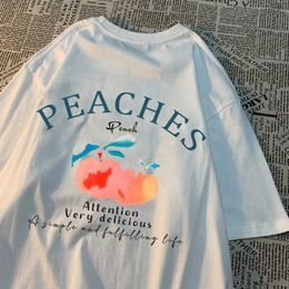 Men's T-Shirts Peaches Attention Very Delicious Letters Men T Shirt Hip Hop Loose New Tops Fashion Casual Tshirts Summer Cotton Clothing H240506