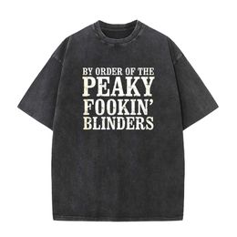 T-shirts voor heren Peaky Fookin Blinders Vintage Shelby Brothers Vintage T-Shirt Wash Vintage Mens korte mouwen Zwarte heren T-shirt Plus Size J240419