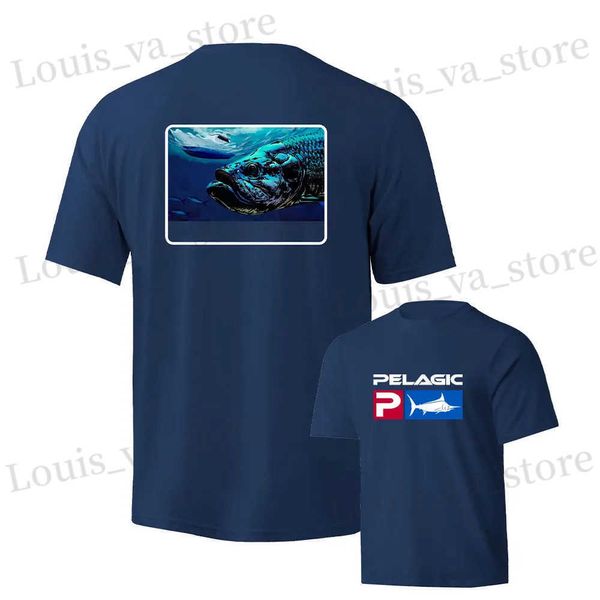 T-shirts pour hommes chemises de pêche bleu pélagique Protection UV / Appareils de pêche en plein air Chemises séchées rapides et respirant upf 50 + homme de vêtements T240411