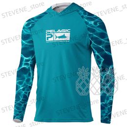 T-shirts pour hommes Sweats à capuche de pêche pélagique Protection UV Maillots de pêche en plein air Moire Wicking Vêtements de pêche Mens Long Slve Chemises de pêche T240325