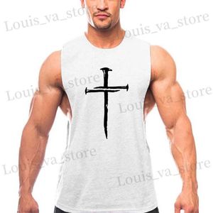 T-shirts pour hommes Personnalisés à imprimé cross Tops pour hommes Bodybuilding Gym Stringer Coton Breathable Sleveless Shirt Workout Muscle Vest T240419
