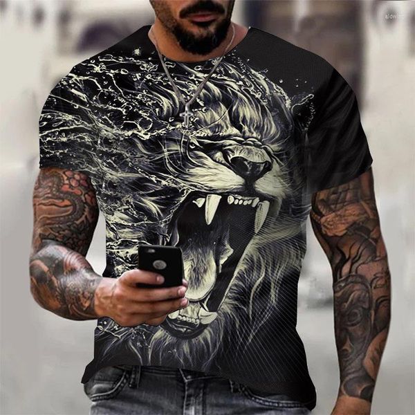 T-shirts pour hommes personnalisés Fun Color Bright High Quality Trendy And Polyvalent Man's T-shirt Tops Ferocious Lion Print Style Casual