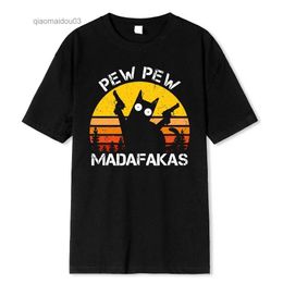 T-shirts masculins Pew Madafakas Cat avec deux canons imprimant des hommes t-shirts d'été T-shirts en coton respirant des vêtements lâches hip hop teesl2404