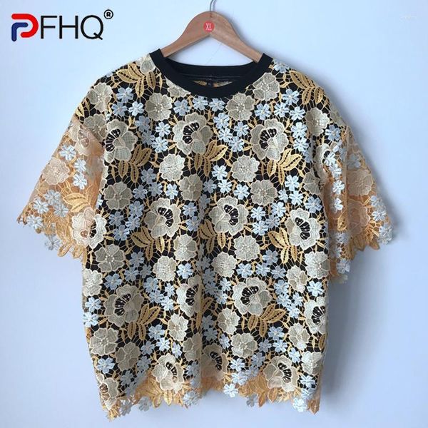 Hommes T-shirts PFHQ Haute Qualité Conception Évider Broderie À Manches Courtes Tops À La Mode Personnalité Élégant T-shirt Élégant 2023 D'été