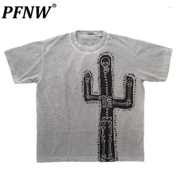 T-shirts pour hommes PFNW Spring Summer Tide T-shirt à la main à la mode Squelette Desert Cactus à manches courtes Vintage Cool Tops Tees de loisirs