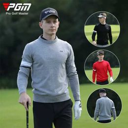 Men's T-Shirts PGM Long-Slved Knitted Tops for Men Stripe Warm Sweater Male Casual Windproof Pullover Man Round Neck Shirt M-XXL Y240506