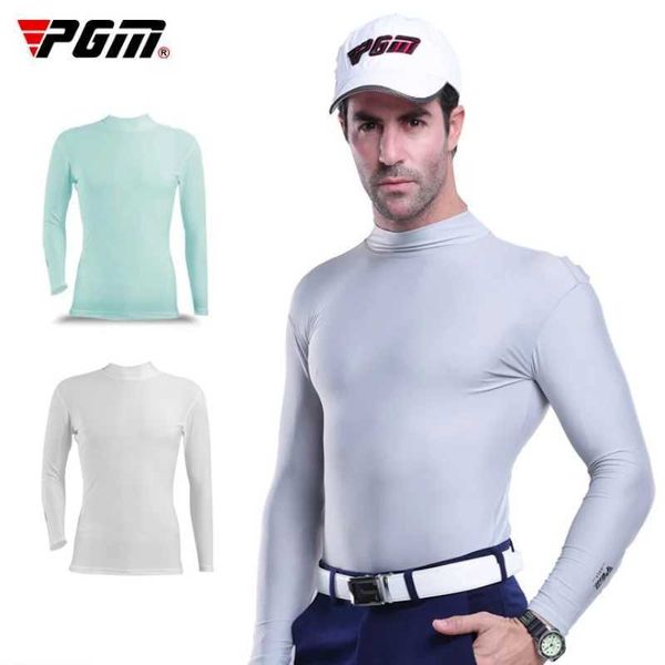 Camisetas para hombres PGM Hombres de hielo Camisa de seda de fondo Summer Sunscrn Long Slve Camiseta de algodón fresco Ropa de algodón transpirable YF202 Al por mayor Y240506