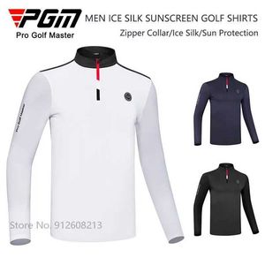 T-shirts masculins PGM Summer Men Ice Ice Silk Sportswear Zipper Stand Collar T-shirts Long-Slve Sunscrn Shirts Male Fast Dry Sports Tops Y240506