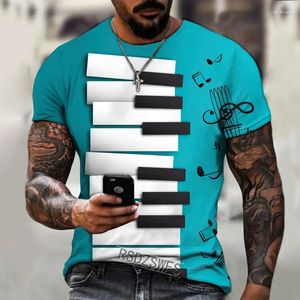 T-shirts pour hommes Touches de piano Notes de musique Impression 3D Lycra Polyester T-shirt à manches courtes Mode Surdimensionné Haut d'été Plus Taille Vêtements