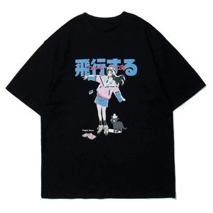 Camisetas para hombre, camiseta con estampado de chica piloto, camiseta negra de manga corta para hombre de Hip Hop, camisetas de gran tamaño Harajuku Y2K Hi Street para hombre