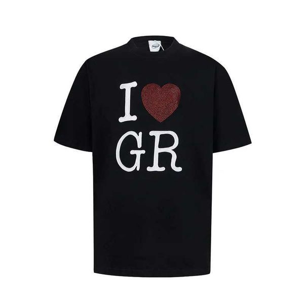 Camisetas para hombres Pink Black Grailz Bordado Flash Diamond Heart Camiseta Algodón Ronda Redonda Hombres Mujeres Fashion Camiseta de manga corta J240402