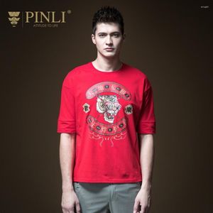 T-shirts pour hommes Pinli 2023 été remise liquidation chemise en coton mince imprimé de haute qualité décontracté hommes T-shirt à manches courtes manteau de couleur unie