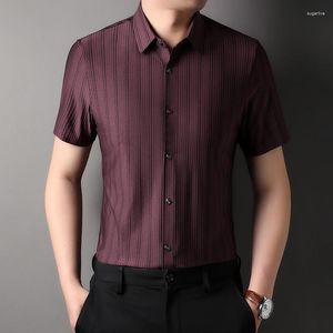 Camisetas para hombre Vestido de oficina para caballero social a rayas Hombre Trabajo de negocios Ropa para hombre Tallas grandes Borgoña Clarete Rojo Elástico Slim Fit